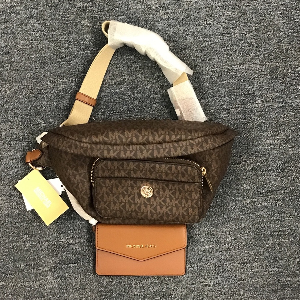 NWT MICHAEL Michael Kors Brown Logo Fanny Pack with Wallet.
